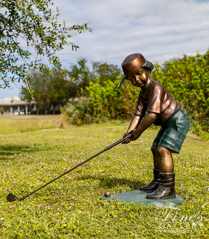 Bronze Statues  - Bronze Statue Of Young Golfer - BS-193